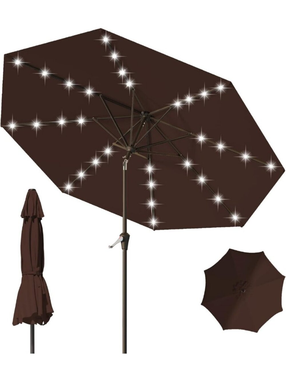 9FT LED Lighted Patio Umbrella with Tilt & Crank - Solar Outdoor Market Shade